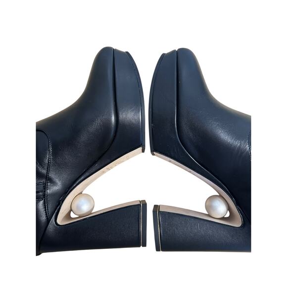 Nicholas Kirkwood Annabel Black Leather Pearl Platform Boots 38 - Picture 8 of 11